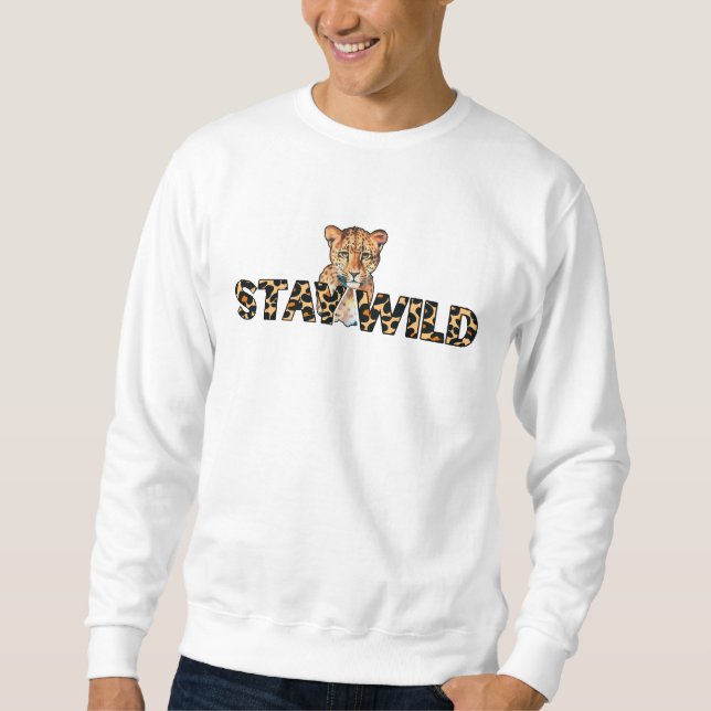 Stay Wild Leopard Print with Cheetah Head  Sweatshirt (Front)
