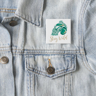 Stay Wild Modern Bearded Skull 15 Cm Square Badge