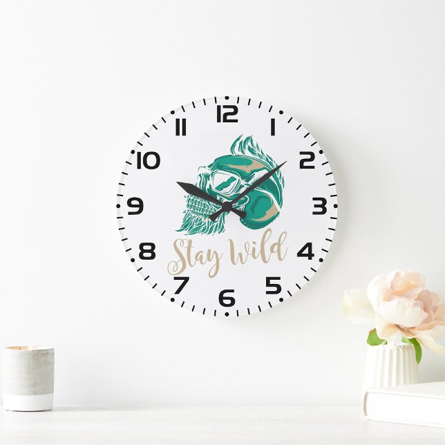 Stay Wild Modern Bearded Skull Large Clock (Creator Uploaded)