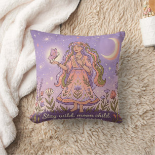 Stay Wild Moon Child Celestial Boho Throw Pillow —