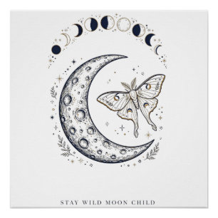 Stay Wild Moon Child Celestial T-Shirt Boho Moon Poster