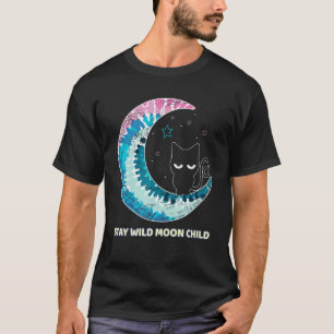 Stay Wild Moon Child Tie Dye Moon Phase Cat Hippie T-Shirt