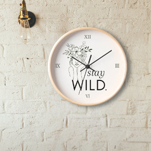 Stay Wild Roman Numerals Floral Wall Clock