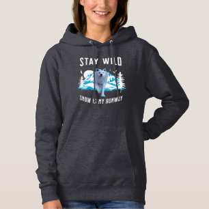 Stay Wild Snow Is My Runway Wolf Art Hoodie