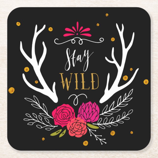 Stay Wild Square Paper Coaster (Front)