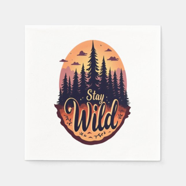 Stay Wild: Sunset Forest Illustration Napkin (Front)