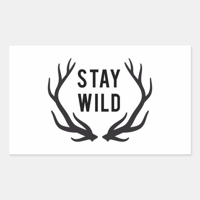 stay wild, text design with deer antlers rectangular sticker (Front)