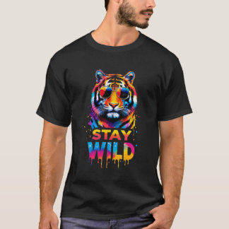 Stay Wild Tiger, Colourful Neon Tiger Sunglasses T-Shirt
