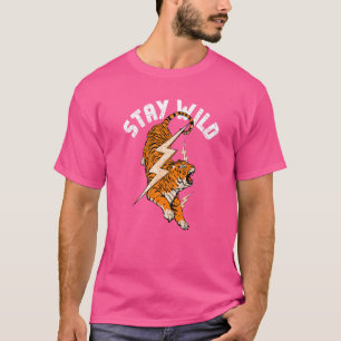 Stay Wild Tiger Cool Tiger & Lightning Bolt Retro T-Shirt
