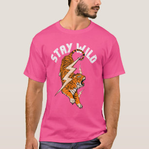 Stay Wild Tiger Cool Tiger & Lightning Bolt Retro  T-Shirt