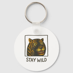 Stay Wild Vintage Silly And Cute Tiger Face  Key Ring
