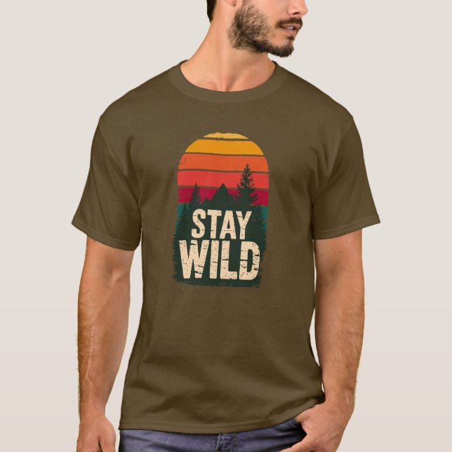 Stay Wild Vintage Sunset Mountain T-Shirt (Front)