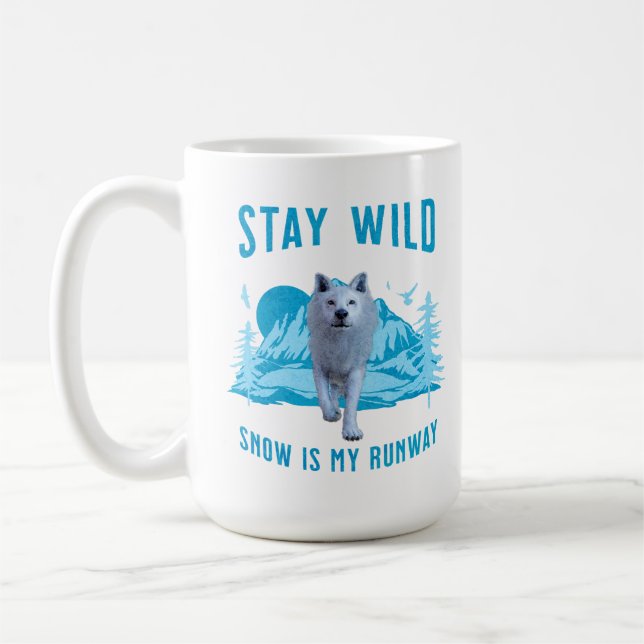 Stay Wild White Wolf Snow Runway Coffee Mug (Left)