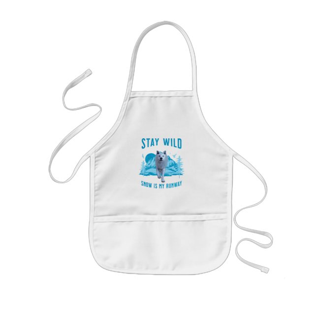 Stay Wild White Wolf Snow Runway Kids Apron (Front)