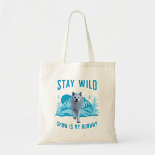 Stay Wild White Wolf Snow Runway Tote Bag