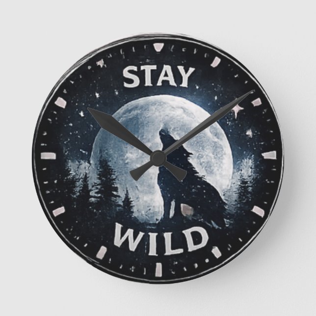 Stay Wild Wolf Moon Wall Clock (Front)