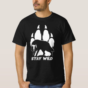 Stay Wild - Wolf silhouette and footprint T-Shirt
