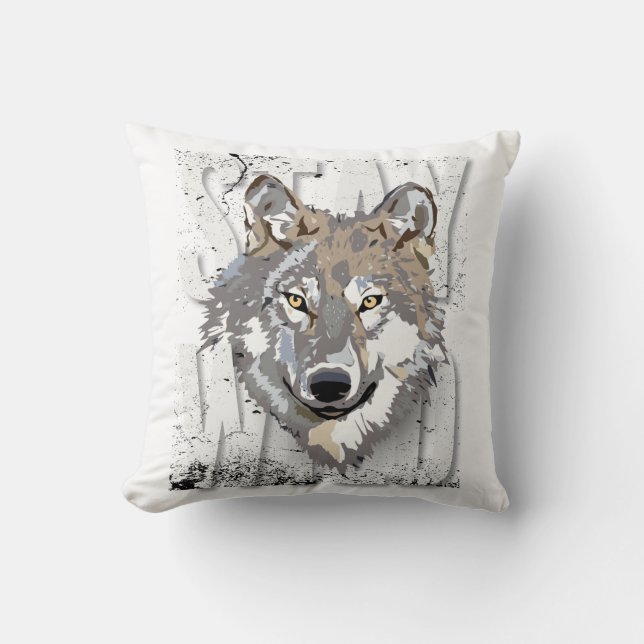 Stay Wild Wolf Throw Pillow–Rustic Wildlife Decor Cushion (Front)