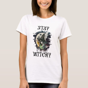 Stay Witchy Halloween Witch and Full Moon T-Shirt