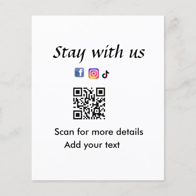 Stay with us add q r code social media links text  (Front)