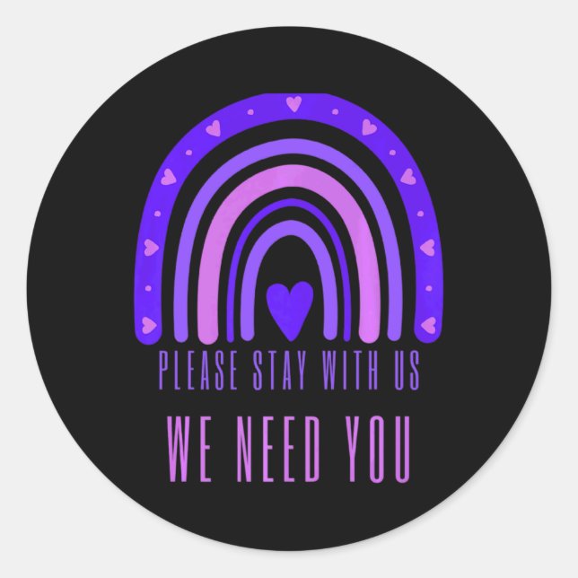 Stay With Us Rainbow 988 Suicide Prevention  Classic Round Sticker (Front)