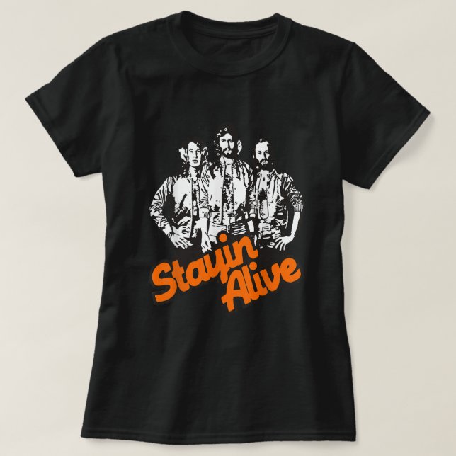 Stayin Alive Bee Gees Band T-Shirt (Design Front)