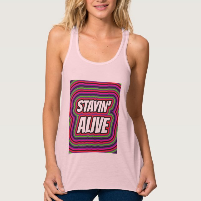 STAYIN' ALIVE VINTAGE 1970S RETRO T-SHIRTS (Front)