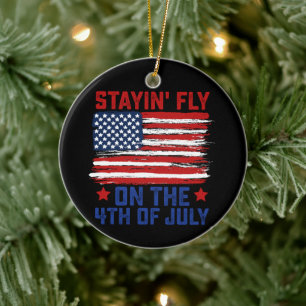 Staying Fly On The 4th Of July American Flag Usa Ceramic Tree Decoration