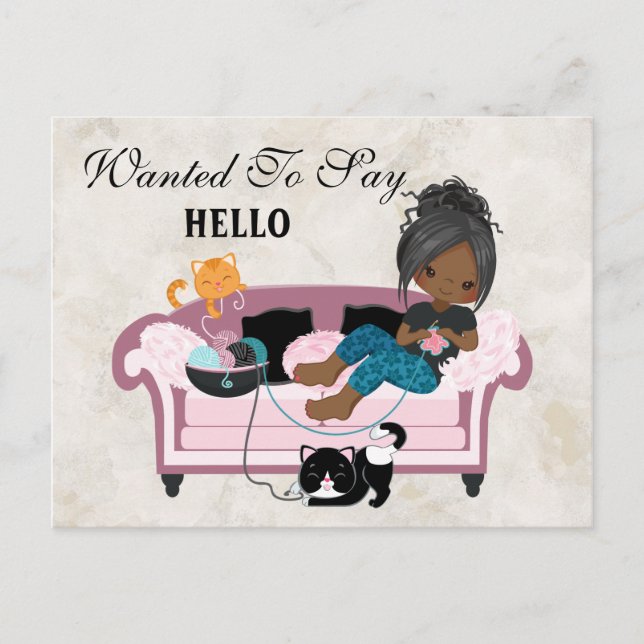 Staying Home Knitting Postcard (Front)