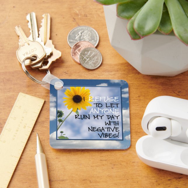 Staying Positive Text With A Sunflower In The Sky Key Ring (Desk)