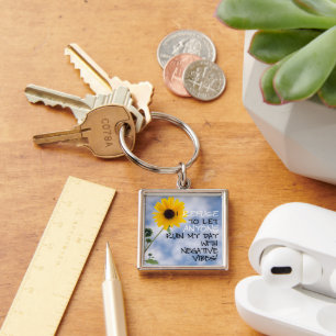 Staying Positive Text With A Sunflower In The Sky Key Ring