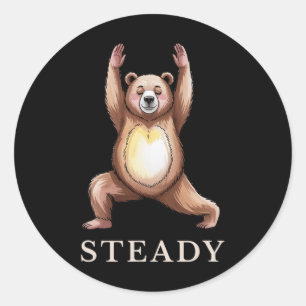 Steady Bear Yoga Shirt Calm Lance Cute Animal Yogi Classic Round Sticker