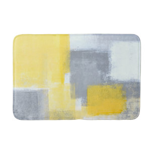 'Steady' Grey and Yellow Abstract Art Bath Mat