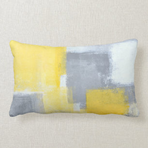 'Steady' Grey and Yellow Abstract Art Lumbar Cushion