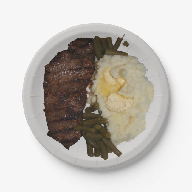 Steak and potatoes paper plate (Front)