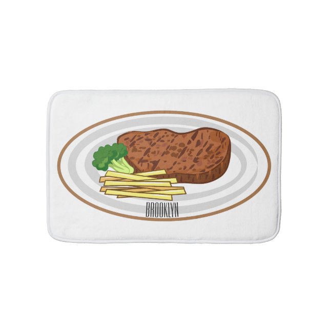 Steak cartoon illustration bath mat (Front)