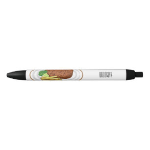 Steak cartoon illustration black ink pen