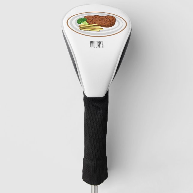 Steak cartoon illustration golf head cover (Front)