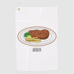 Steak cartoon illustration golf towel