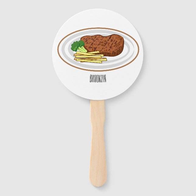 Steak cartoon illustration hand fan (Front)