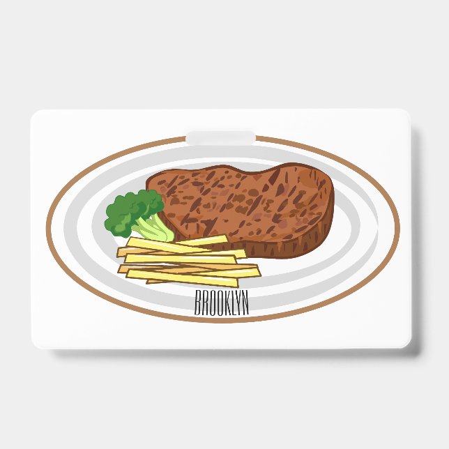 Steak cartoon illustration ID badge (Front)