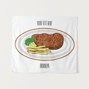 Steak cartoon illustration tapestry