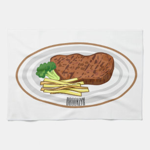 Steak cartoon illustration tea towel