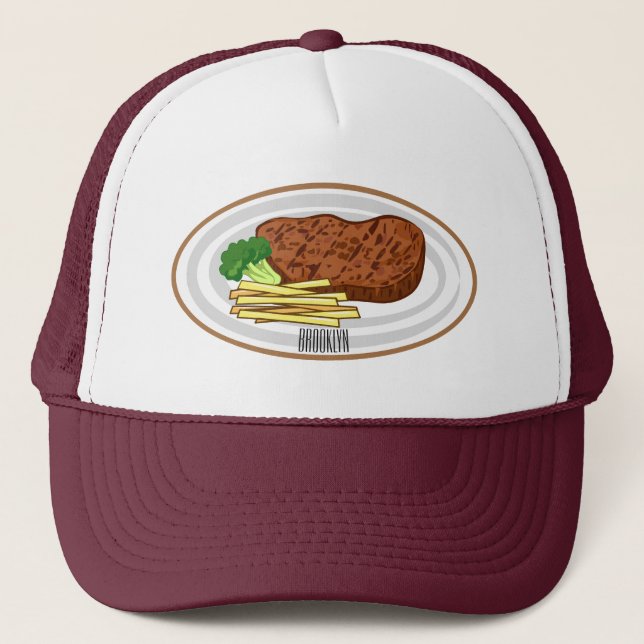 Steak cartoon illustration trucker hat (Front)
