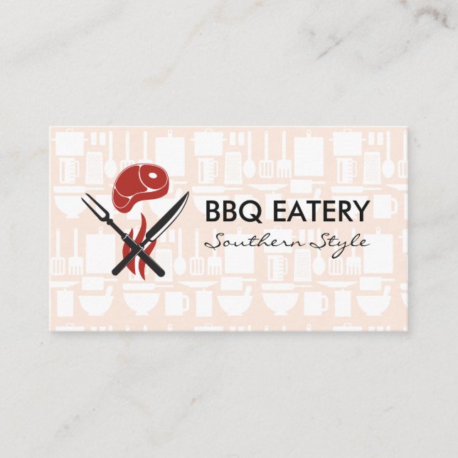 Steak Cutlery Logo | Kitchen Patterns Business Card (Front)