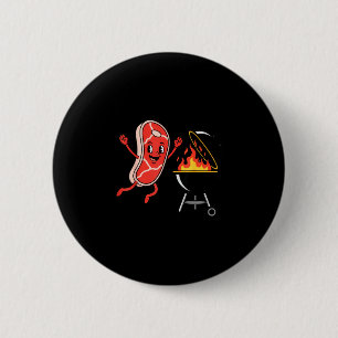 Steak dive funny flying steak bbq grilling cartoon 6 cm round badge
