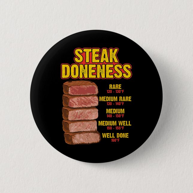 Steak Doneness Chart Table Guide Bbq Meat Chef Pit 6 Cm Round Badge (Front)