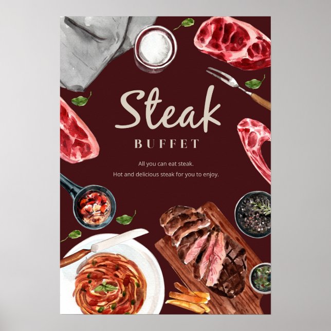 Steak Food Watercolor Poster (Front)