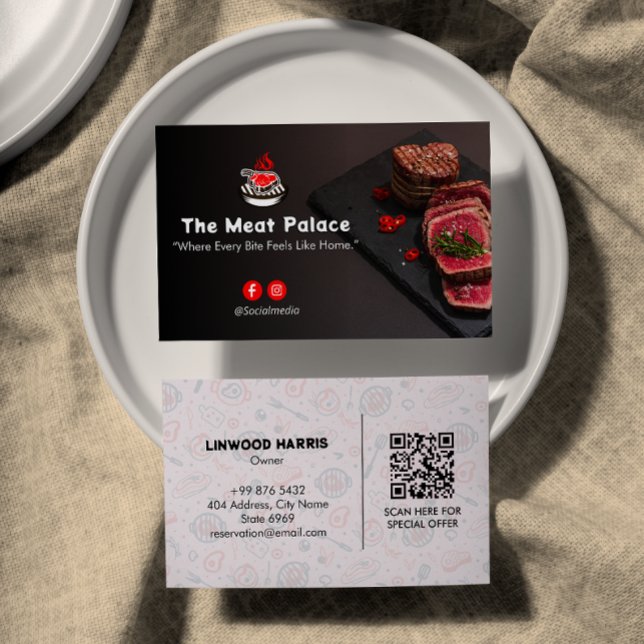 Steak House Business | Minimalist Elegant BBQ Business Card (Creator Uploaded)