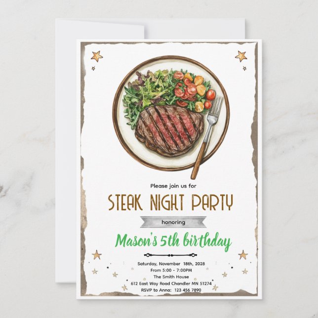 Steak Night BBQ party Invitation (Front)